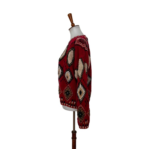 Vintage Northern Isles Hand Knitted Sweater Pullover Long Sleeve Red Large - Picture 2 of 7